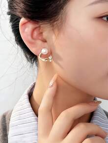 Rhinestone & Faux Pearl Decor Earring Jackets - Gold - View 5