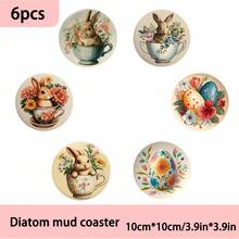 4 buc / 6 buc / 300 buc Suporturi cu noroi de diatomee imprimate cu model de iepuraș de Paște de primăvară, potrivite pentru decorarea casei, cafenele, ceaiul de după-amiază, decorarea restaurantelor, petreceri tematice, decorarea zilnică și pot fi oferite și cadouri. - Multicolor - Vizualizare 11