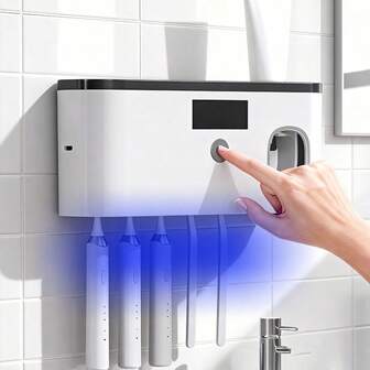 5-Slot Automatic Toothpaste Dispenser Toothbrush Holder, Wall-Mounted, Made Of Durable Plastic, USB Rechargeable Lithium Battery, Ideal Gift, Holds Toiletries, Compact Storage Box, Non-Contact Storage, Bathroom Accessory, Travel Essential