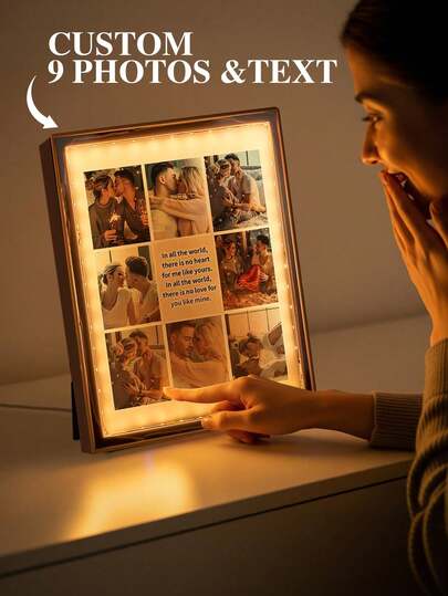 1pc Custom Couple Collage Photo Led Night Light, Personalized Acrylic Night Light With Photo & Text, Custom Photo Lamp, Personalized Photo Collage LED Light, Couple Picture Frame, Personalized Photo Collage Gift, Bedroom Night Light, Birthday Gift, Couple Gift, Unique Wedding Gift, Anniversary Gift For Winter
