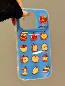 New Fashion Oil Painting Red Apple Pendant Phone Case Compatible With IPhone 17 Pro Max 16 15 14 13 12 Pro Max 14 Plus 15 Plus 16 Plus 17 15 16 11 Summer Lovely Fruit Shockproof Blue Back Cover Shell - Blue Background Grid - View 2