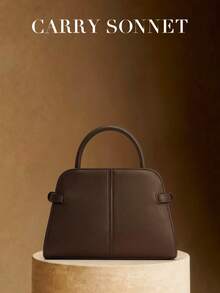 咖啡棕色简约硬挺手提包 - 优雅PU皮革女士办公托特包，现代手提单肩包，适合工作和日常使用，假日必备，旅行必备，女士礼物，女士钱包 - 棕色 - 查看 5