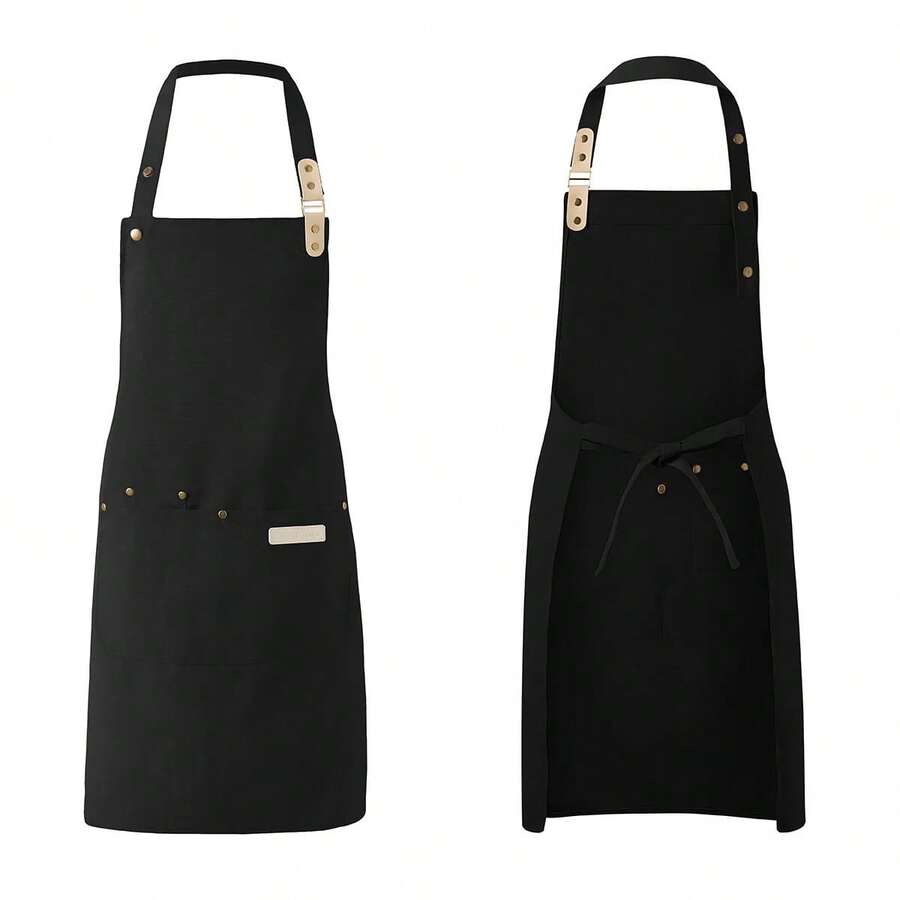 1 Piece Chef Apron Unisex Waterproof Canvas Durable For Restaurant Hotel Baking Beauty Salon Nail Art Kitchen Cooking WBCN - Black - 查看 1