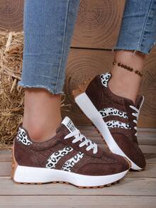 女士休闲运动鞋，舒适透气拼接复古运动户外鞋，百搭平底鞋