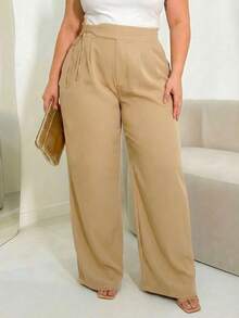 MODA MO, REF: 3286 (PLUS SIZE) - Women's Tailored Pants, Wide Leg Pants, High Waist, Black Pants, Wide Leg, Flare, Bell Bottom, Pants With Side Pockets, Pants With Belt, Skinny Pants, Crepe Knit Pants, Twill Pants, Jeans With Elastane, Wide Leg Pants, Dress Pants, Casual Pants, Pants With Lycra, Women's Clothing - 米色 - 查看 4