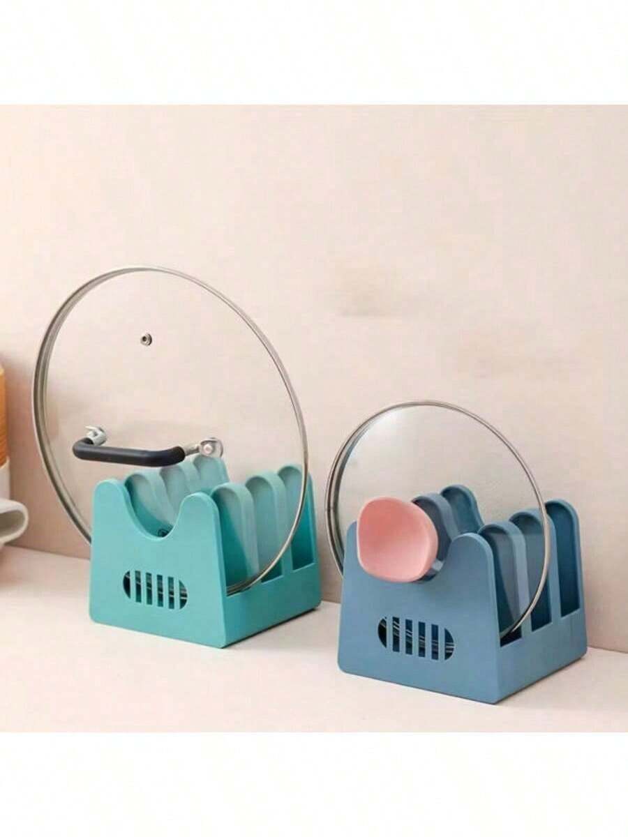 1 pieza Organizador de cocina multifuncional - Soporte para cucharas y utensilios de ABS resistente a la oxidación con bandeja de drenaje, estante para almacenar tapas de ollas - Multicolor - Ver 1