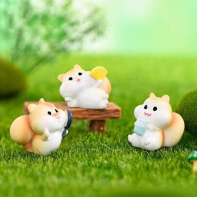 可爱树脂花栗鼠微景观园艺DIY装饰配件，桌面摆件