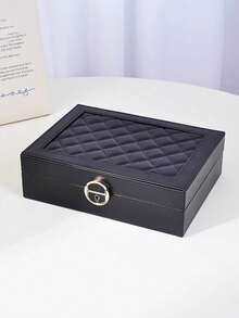 1pc 3-Tier Jewelry Storage Box, Watch Organizer, Earring Holder, Necklace Display, Bracelet Tray, Ring Case, Large Capacity 3-Layer Jewelry Box With Lock, Space-Saving Earring & Accessory Storage Box