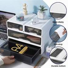 4 Tier Desk Organiser Drawers Stackable White Desktop Drawers Storage Plastic Make Up Desk Storage Box With 5 Drawers For Home Collection Makeup Office Supplies - White - View 3