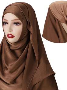 1 Set Instant Hijab With Modal Bonnet, Convenient Chiffon Muslim Headscarf That Doesn't Fall Off Easily, Modest Hijab - Multicolor - View 14