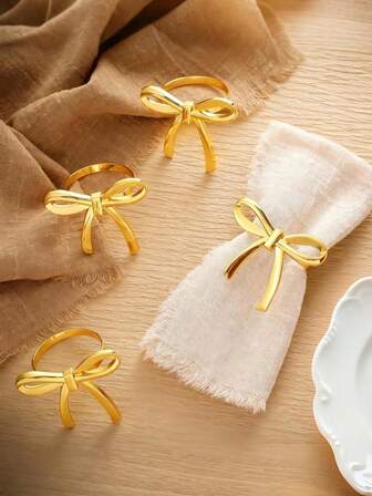 4 st servettringar med rosett för alla hjärtans dag, glänsande guldfärgade metalliska rosettservetthållare, bordsdekorationer för par, dejtkvällar, alla hjärtans dag, lämpliga för middagsbjudningar, bröllop, familjesammankomster