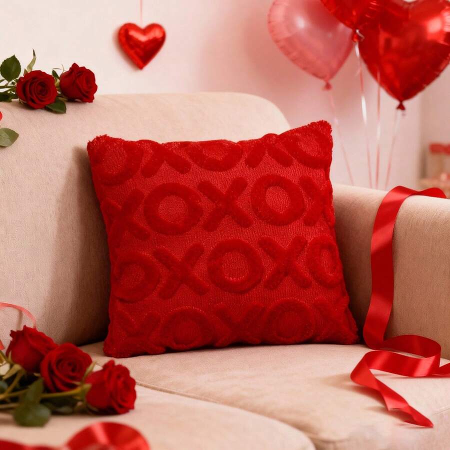 Fundas de almohada con letras de corazón de San Valentín, fundas de cojín suaves y creativas para decoración de fiestas en el hogar. - Rojo 2 - Ver 1