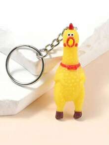 1pc Squeaky Screaming Chick Keychain, Personalized Prank Novelty Funny Mini Rubber Squeeze Scream Chick Pendant, Creative Cute Cartoon Stress Relief Keychain, Gift Lanyard Zipper Charm For Car Keys, Wallet, Backpack, Bag - Multicolor - View 8