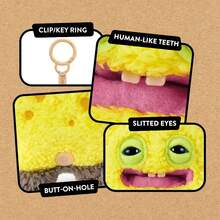 Spin Master 5英寸角色毛绒钥匙扣，X授权，//小蜗/章鱼哥/痞老板谢尔顿，滑稽丑陋的怪物毛绒玩具，长着类似人类的牙齿，可收藏的包包挂饰，适合儿童、青少年、成人以及喜欢怪异毛绒玩具的粉丝 - 海綿 - 查看 7