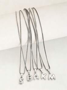 1pc Minimalist Thick Line Balloon Letter Pendant Stainless Steel Necklace, Suitable For Children, Customizable A-Z Name, Bubble Letter Necklace, Anniversary Birthday Gift And Daily Wear - Silver - View 2