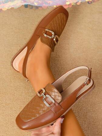 1 Pair Teenage Girls Flat Slip-On Loafers, Casual Outdoor Activity Shoes, Black Leather Shoes Suitable For Parties & Work