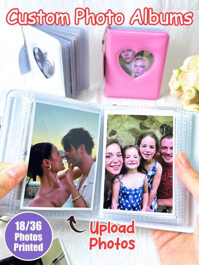 1 pieza Álbum de fotos personalizado con 18/36 bolsillos, regalo personalizado, álbum de fotos mini con 18/36 ranuras para almacenamiento, recuerdo único para parejas, regalo del Día de San Valentín (para ella/él), con bolsillos transparentes, símbolo del amor familiar
