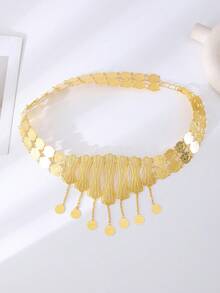 1pc Women's Gold-Plated Waist Belt, Hollow Carved With Turkish Ottoman Coin Pattern, Luxury Robe Waist Chain, Wedding Accessory, Holiday Gift