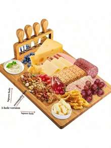 1pc Bamboo Cheese Board With Cheese Knives Set, Bread Board, Cutting Board, Kitchen Bamboo Chopping Block - Original Bamboo Color - View 9