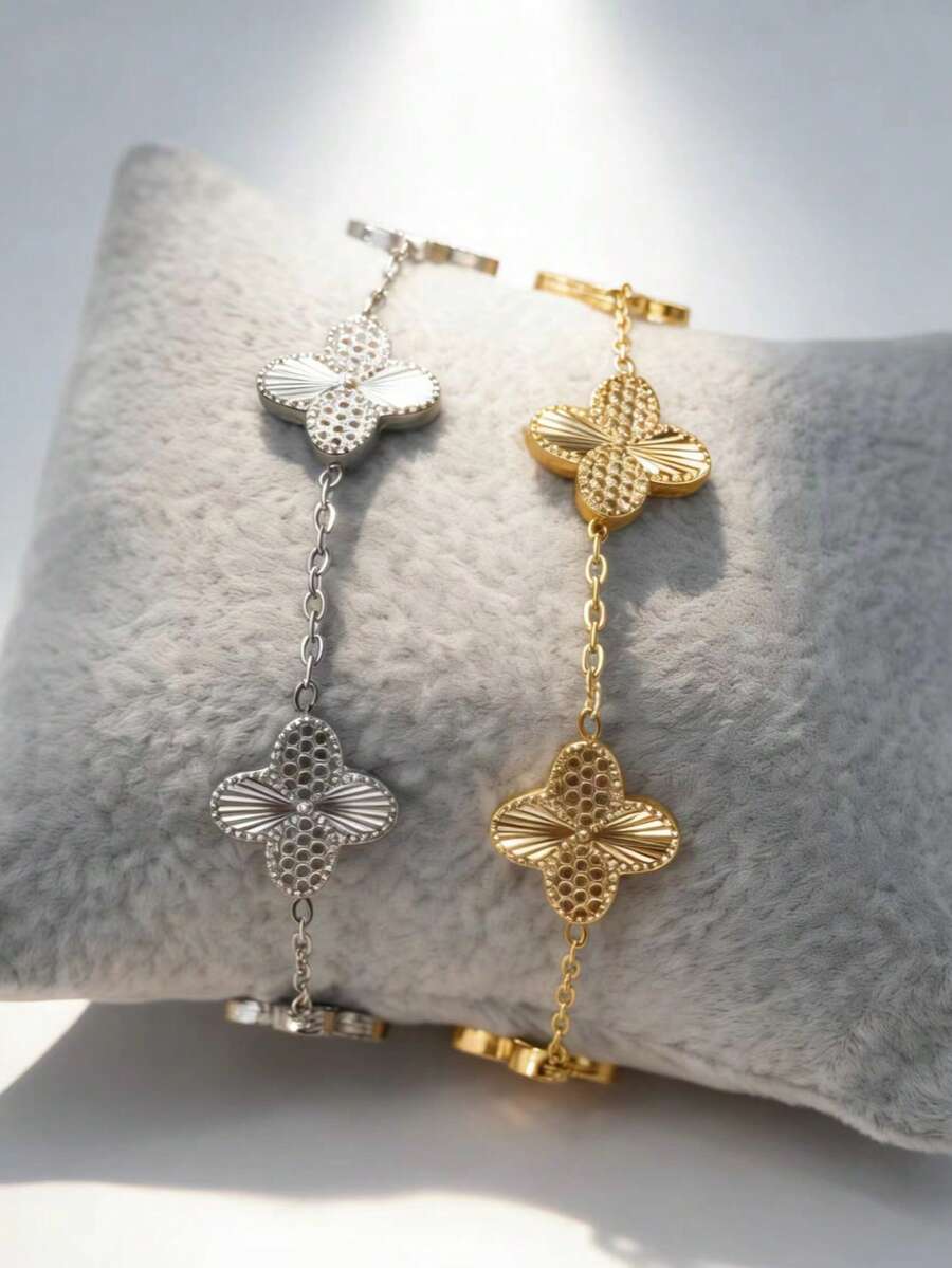 1/2件装四叶草手链，轻盈奢华饰品，不褪色，情人节礼物