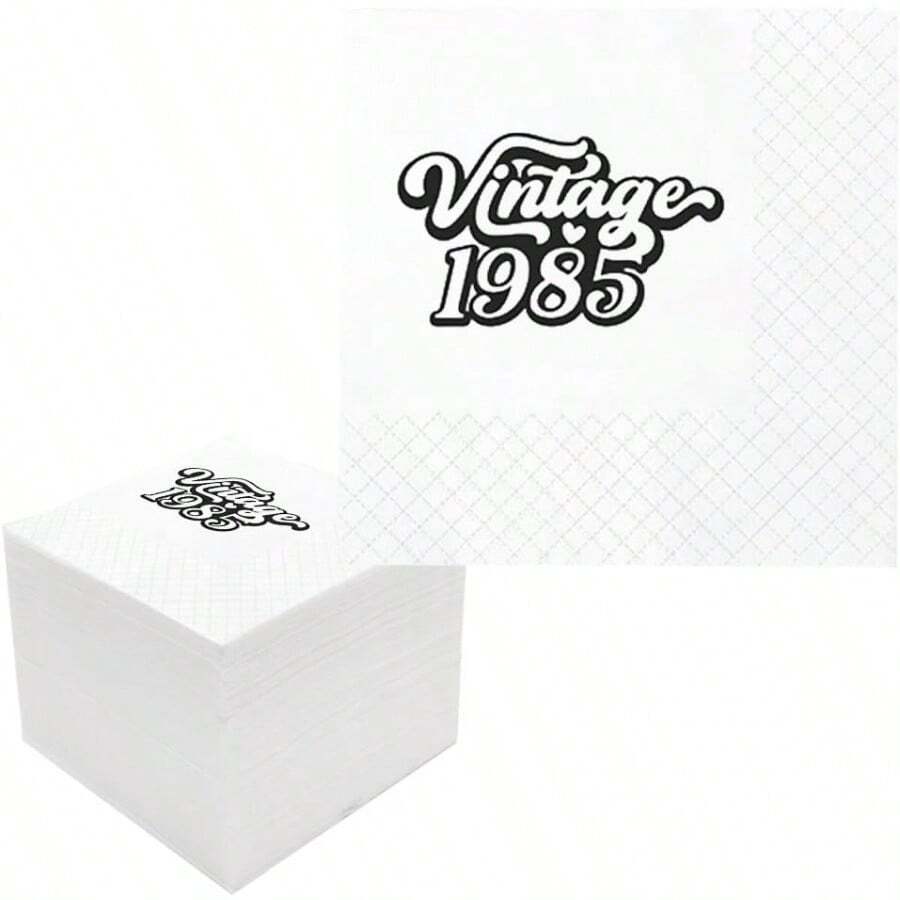 D100 Pack Black Vintage 1985 40th Birthday Paper Cocktail Beverage Napkins In Bulk For His Her Forty 40th Birthday 2-Ply 4.5x4.5" Vintage 1985 - 黑色 - 查看 1