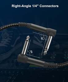 Elebase Guitarra Parche Cables 3-Paquete, 15 Efectos Pedal Junta 1/4 Pulgada Ángulo recto Trenzado Audio Cordón Blindado  Cobre Hombre Conector para Amp/Amplifier Mixer - Rojo - Ver 6