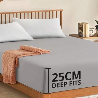 Hotel Quality Microfiber Fitted Bed Sheet - Extra Deep Pockets Fits 25cm-40cm Mattresses