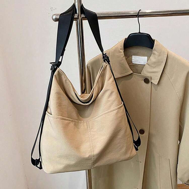 Bolsa para mujer, bandolera de nailon de gran capacidad, estilo japonés, estilo japonés, mensajeros para uso diario, estilo casual, estilo japonés, bandolera - Negro. - Añade 8