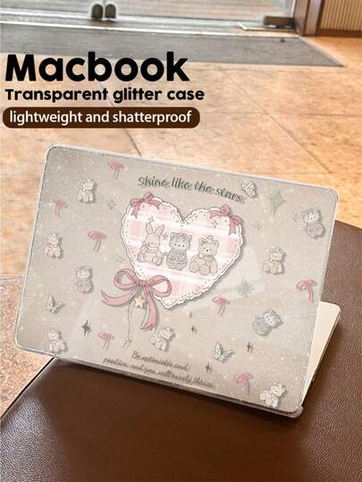 1pc Transparent Acrylic Laptop Case With Heart, Bow & Bear Pattern, Lightweight Anti-Fingerprint Full-Body Protection With 3D Cooling Holes, Suitable For Air13 2025/Pro 16 M4/M3/M2/Air13 2020 M1, Essential For Study And Work