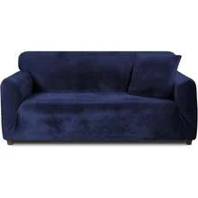Thick Velvet Stretch Sofa Cover Couch Cover For Living Room Sofa Slipcover Furniture Protector With Non Slip Elastic Bottom Soft Spandex Fabric Machine Washable Blue XL 3 Seaters - Blue - View 1