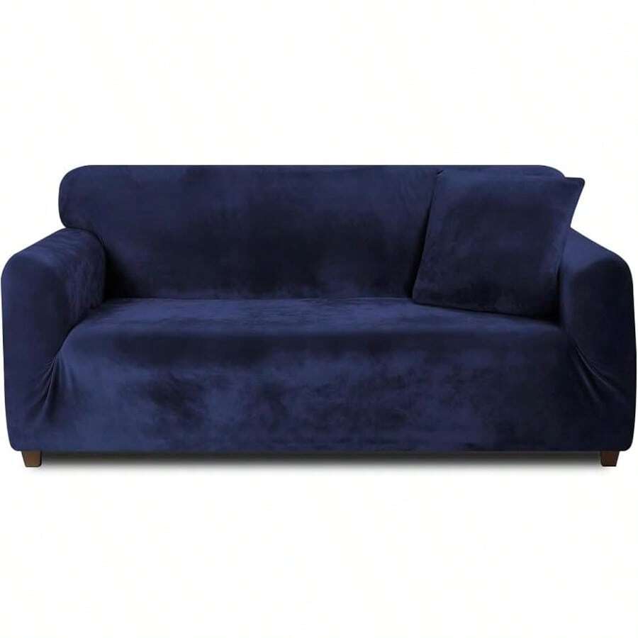Thick Velvet Stretch Sofa Cover Couch Cover For Living Room Sofa Slipcover Furniture Protector With Non Slip Elastic Bottom Soft Spandex Fabric Machine Washable Blue XL 3 Seaters - Blue - View 1
