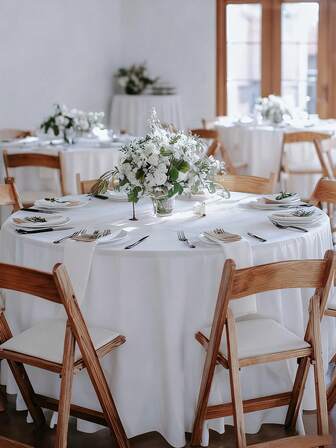 1 pieza Mantel redondo de satén blanco, mantel de tela suave de unicolor, adecuado para bodas, fiestas de cumpleaños, banquetes, fiestas de Año Nuevo, decoración del hogar, decoración de habitaciones, decoración de mesa de comedor, decoración de restaurantes, suave y sedoso, lavable, ideal para celebraciones festivas.