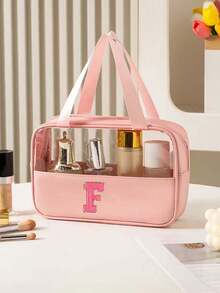 1pc Multi-Functional PVC Toiletry Bag, Transparent PVC Cosmetic Bag, Large Capacity Makeup Bag, DIY Letter Design Makeup Bag, Waterproof Travel Organizer Bag, Minimalist Letter Patch Travel Cosmetic Bag, Suitable For Cosmetics, Perfume, Beach, School, Bathroom, Festivals, Mother's Day, Christmas, Great Gift For Mom, Family, Friends - Multicolor - View 56