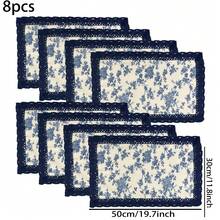 Juego de 6 manteles individuales con patrón de ramas florales azules, de 12 x 19 pulgadas, estilo chino, lavables, resistentes al calor de material de lino, rectangulares, adecuados para cocina, comedor y decoración del hogar tanto en interiores como exteriores