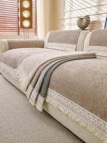 1pc Luxury Chenille Sofa Cushion Cover, Modern Minimalist Fashion Dust-Proof Anti-Slip Sofa Seat Pad, Washable, Suitable For Bedroom, Office, Living Room Combination, L-Shaped Sofa And 1/2/3/4 Seat Sofa, All Season - Khaki - View 2