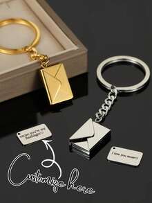 1pc Customized Engraved Keychain With Loving Message, Personalized Envelope Keychain, Love Letter, Best Gift For Dad, Husband, Christmas