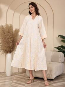 2026 New Style Ramadan Traditional Elegant V-Neck Jalabia Dress For Women - Apricot - View 6