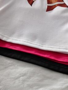 3件套女童印花圆领短袖T恤，适合夏季日常穿着、上学、玩耍和家庭出游 - 彩色 - 查看 6