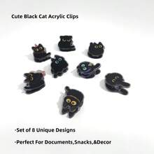 1 pieza/8 piezas Clips de gato negro de dibujos animados lindos | Clips de acrílico PP de alta definición de doble cara, para sujetar papeles y sellar bolsas de embalaje - Multicolor - Ver 4