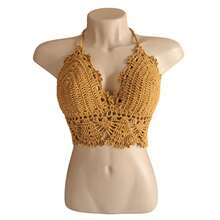 Plain Crochet Top, Model 081, Beachwear - 芥末黃 - 查看 4