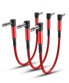 Elebase Guitarra Parche Cables 3-Paquete, 15 Efectos Pedal Junta 1/4 Pulgada Ángulo recto Trenzado Audio Cordón Blindado  Cobre Hombre Conector para Amp/Amplifier Mixer - Rojo - Ver 11