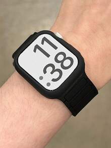 一套双色磁扣硅胶表带+表壳，适用于46mm、38mm、40mm、41mm、42mm、44mm、45mm、49mm表盘，可爱糖果色表带搭配保护壳，兼容苹果Series 11、10、9、8、7、6、5、SE、Ultra 2。 - 黑色 - 查看 5
