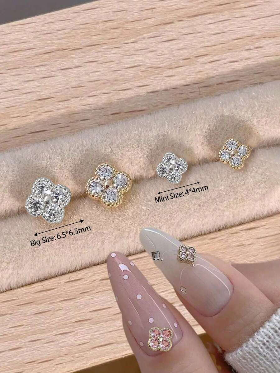 10 件装奢华优雅方形美甲饰品，Y2K 极简美甲配件，情人节必备，闪亮白色和粉色水钻，适合多种 DIY 美甲装饰，短指甲，法式美甲