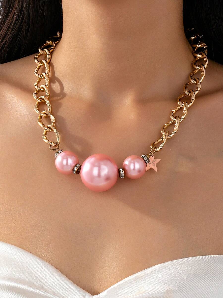 1 chiếc vòng cổ ngọc trai màu hồng thanh lịch, tối giản, đa năng và sang trọng. - Nhiều màu - Xem 1