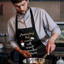 ZOORON Funny Black Chef Aprons For Men Adjustable BBQ Grill Kitchen CooFKing Aprons With Pockets, Grill Accessories,AnnoyingtheCookWillResultinSmallerPortions - 惹惱廚師會導致份量減少 - 查看 7