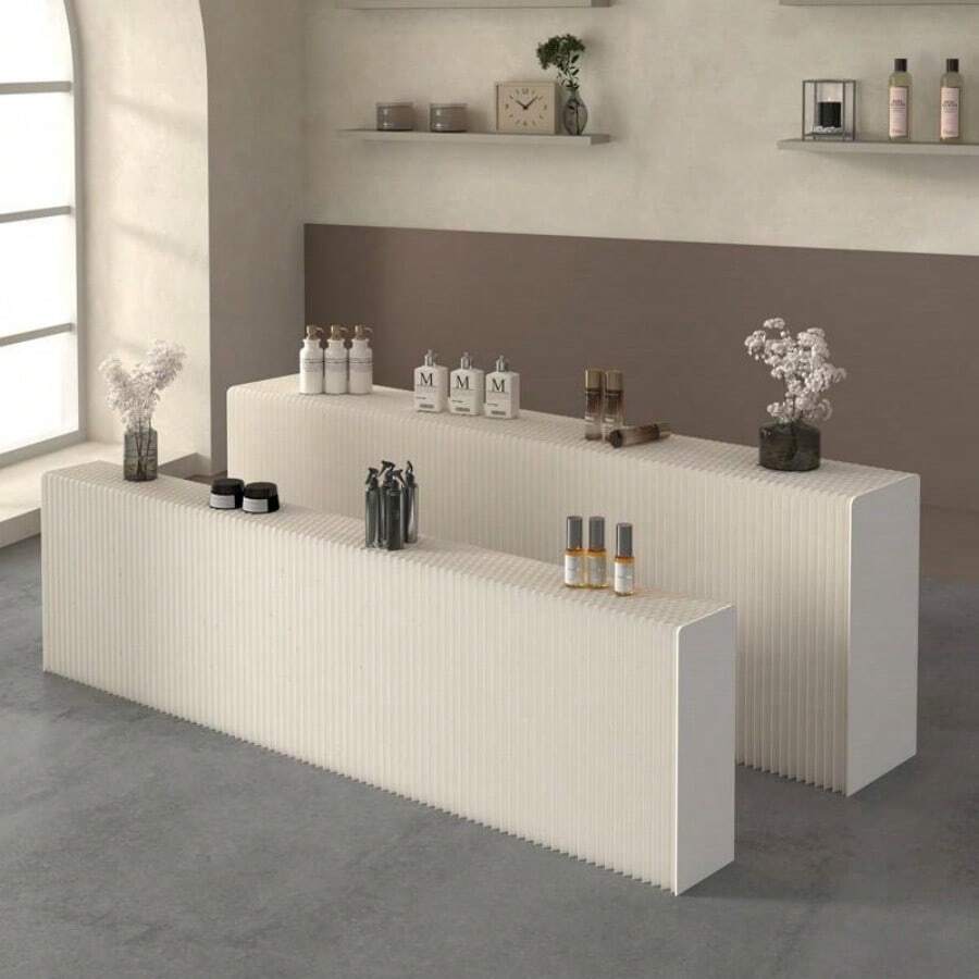 Soporte de exhibición plegable de papel con estantes, para exposición, muestras, cosméticos, bolsos, zapatos, uso comercial - Blanco - Ver 1