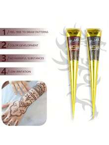 海娜纹身膏，棕黑色临时海娜纹身膏，半永久海娜纹身膏，防水身体海娜纹身膏 - 彩色 - 查看 14