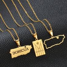1 chiếc mặt dây chuyền hình bản đồ và cờ Puerto Rico, làm bằng thép không gỉ, trang sức PR. - Nhiều màu - Xem 1