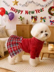 圣诞狗狗连帽衫连衣裙，冬季小型犬卫衣连衣裙（女童），幼犬服装（雌性），宠物服装，幼犬配件及用品（吉娃娃、约克夏梗、博美犬等） - 紅色 - 查看 6