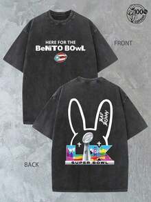 BadBunny Benito Bowl T Shirt,Retro Washed T-Shirt Double Sided Printed (230 Pure Cotton T-Shirt),Christian Gift, Men's T-Shirt, Men's Casual, Comfortable, Fashionable T-Shirt, Street Style Cottonwinter Clothes For Women ST Patrick' S Day - 黑色 - 查看 7